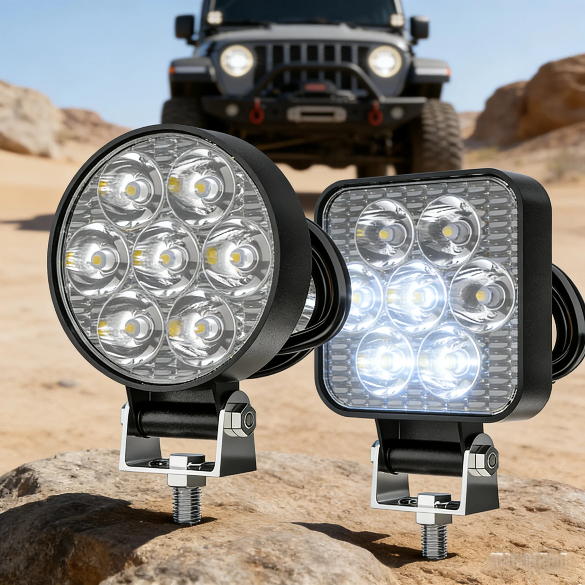 4.4 Inch Square & Round LED Work Light for Car Universal Off-Road Driving Lamp Suitable for SUVs Trucks and 4x4 Vehicles