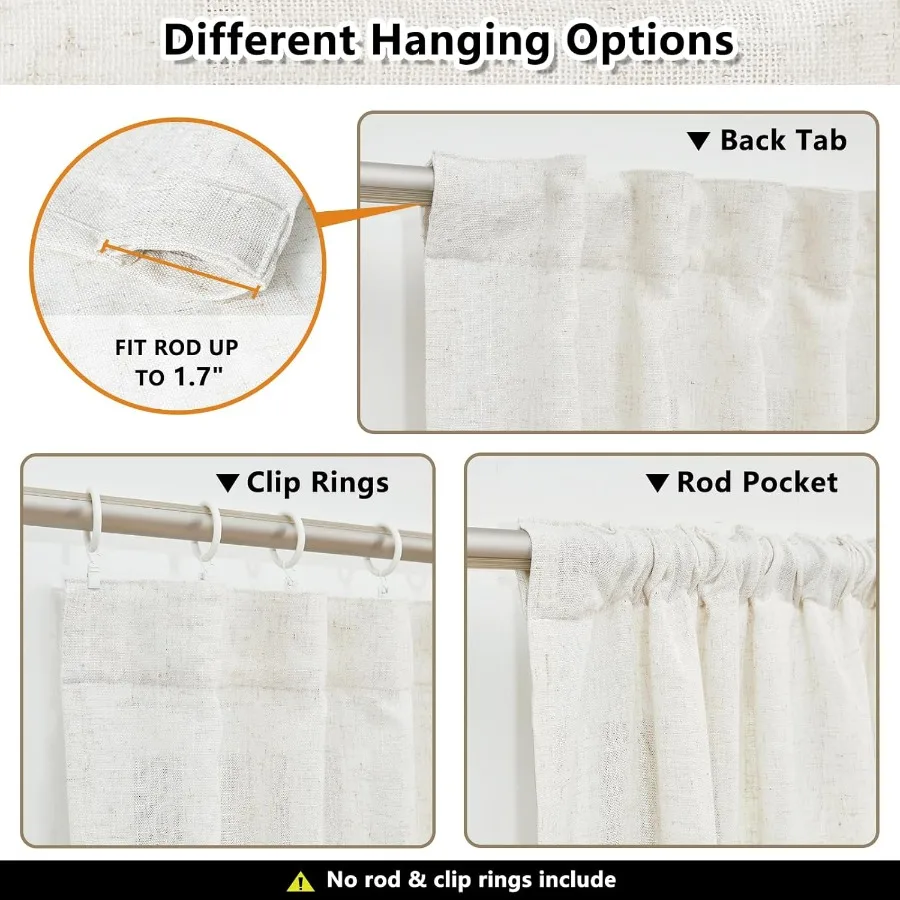 ستائر الكتان لغرفة المعيشة ستائر شبه شفافة طبيعية ستائر بطول 84 بوصة طقم لوحتين مزرعة البلد بوهو ستايل با #3