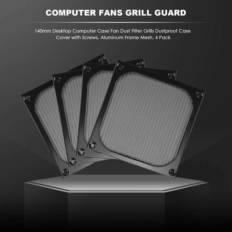 Top-140Mm Desktop Computer Case Fan Dust Filter Grills Dustproof Case Cover With Screws, Aluminum Frame Mesh, 4 Pack