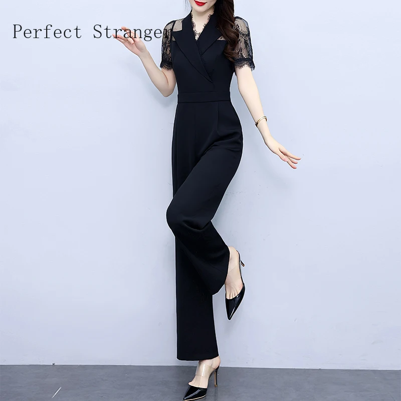 Jumpsuit Women One Piece Outfits 2024 Summer New Arrival Hot Sale V Collar Lace Short Sleeve Ladies Jumpsuits