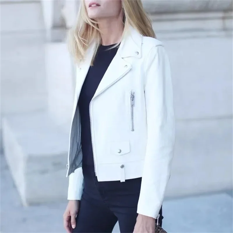 2026 New Leather Coat Fashion Women's Motorcycle Leather Jacket Short PU Leather Korean Style Spring Autumn Jacket Tops Female
