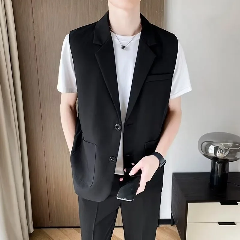 

EBAIHUI Solid Color Minimalist Men's Suit Vest Summer Loose Casual Male Tank Top Vintage Oversize Sleeveless Tops