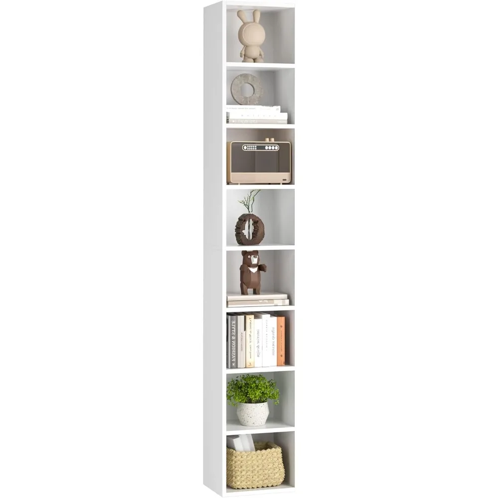 

8-Tier Media Tower Rack, CD DVD Slim Storage Cabinet with Adjustable Shelves, Tall Narrow Bookcase Display Bookshelf, Shelves