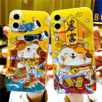 Cute Japanese Cartoon Lucky Cat Protective Case for iPhone 15 14 Pro Max 13 12 Pro 11 Xsmax X Xs Xr  Water Drill Back Cover