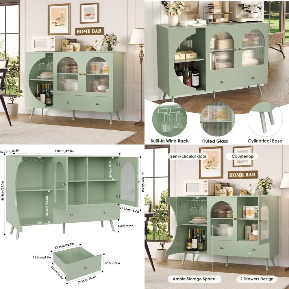 mueble bar de café, aparador buffet con 2 cajones y puerta de cristal estriada, bar de vinos para cocina, salón, kit moderno