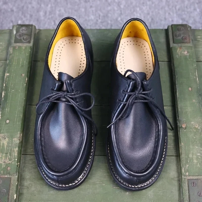

British Handmade Square Toe Leather Shoes Men Derby Casual Thick Sole Genuine Leather Work Dress Business Shoes Male