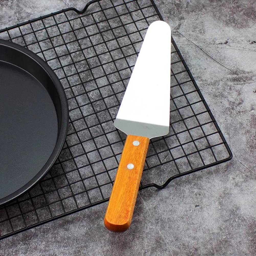 Corrosion-resistant Kitchen Spatula Wooden Handle Stainless Steel Triangle Spatula Durable Cheese Cake Server for Home