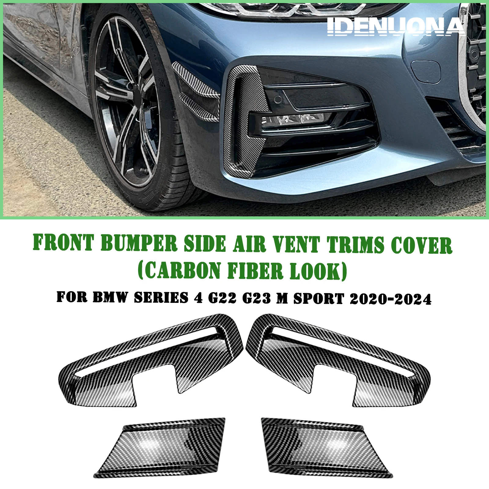 

Front Bumper Side Air Vent Trim Cover For BMW 4 Series G22 G23 M Sport 2020-2024 Fog Light Lamp Hood Intake Frame Canard Spoiler