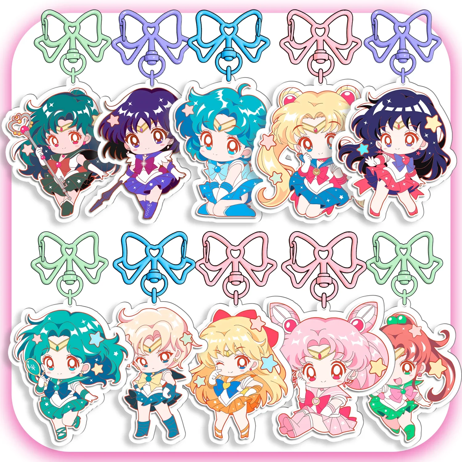Llavero de acrílico con lazo de Sailor Moon, con personajes de Ami Hino, Rei Aino, Minako, Tenoh Haruka, accesorio para bolso, figura de anime, joyería