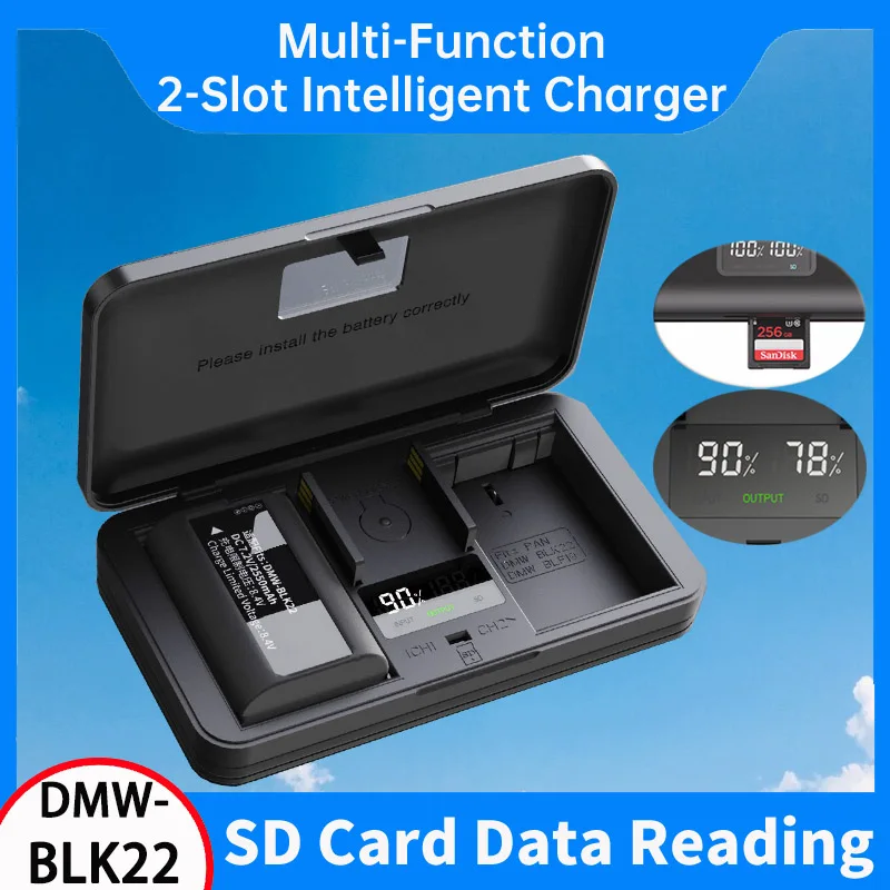 Ładowarka DMW-BLK22/BLF19E Wyposażona w funkcję odczytu kart SD dla Panasonic DC-S5, S5 II, S5 IIX, GH5 II, GH6, S5II, S5M2W, S5M2, S5KGK, S5M2C,