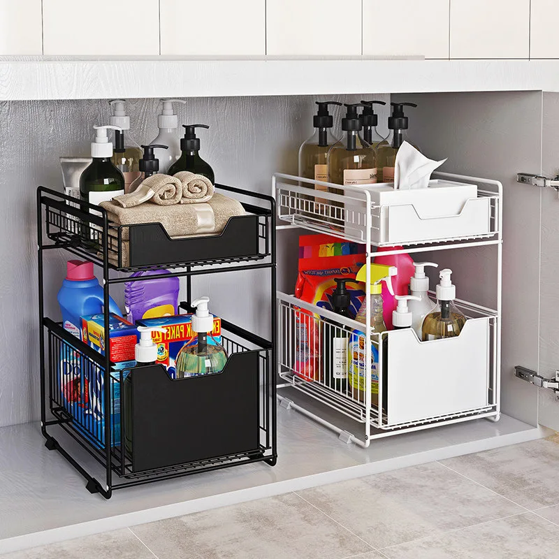 Kitchen Bathroom Folding Pull-out Classification Storage Rack Cabinet Multi-Functional Multi-Layer Sink Storage Rack