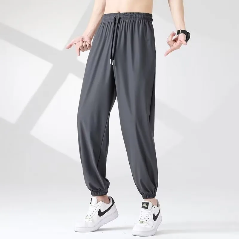 

Ice Silk Dstring Men's Summer Thin Breathable Spor Casual Nine-Piece Pants Wear-Resistant Air Conditioning Long Trousers