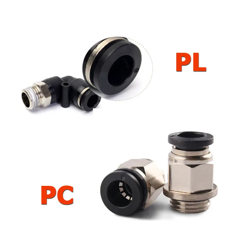 

PC/PL Black Pneumatic Air Connector Fitting Thread With Sealing Ring Dia4mm-12mm Straight Hose Fittings Pipe Quick Connectors