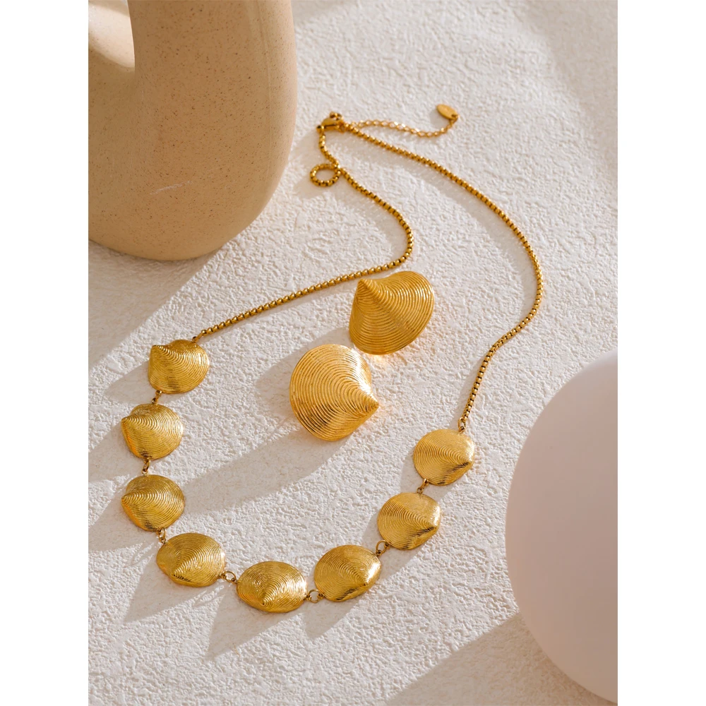 Yhpup Shell Gold Color Waterproof Plated Stainless Steel Earrings Necklace Jewelry Statement Trendy Fashion Holiday Accessories