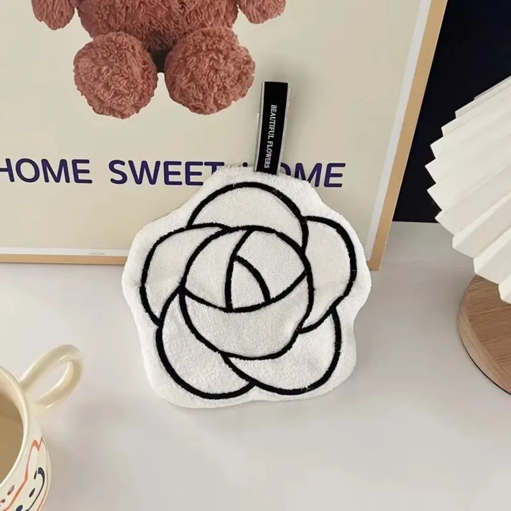 Absorbent Coral Velvet Embroidery Hanging Hand Towel for Bathroom No-shedding Double-layer Quick-dry Kitchen Towel for Hand Wipe