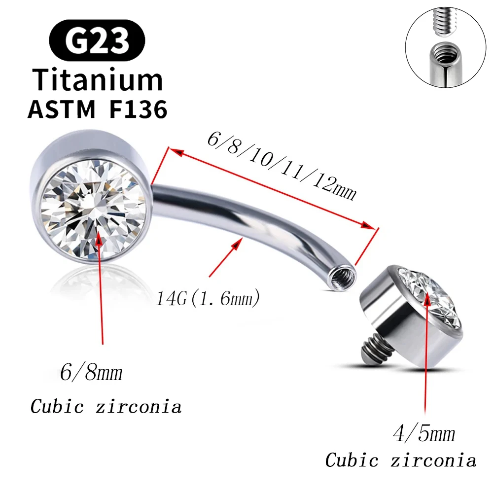 ASTM F136 Titan Bauchnabelringe Runde CZ 14G Innengewinde Bauchnabelpiercings Bauchbarren Damen Nabelpiercing Körperschmuck – Detail 3