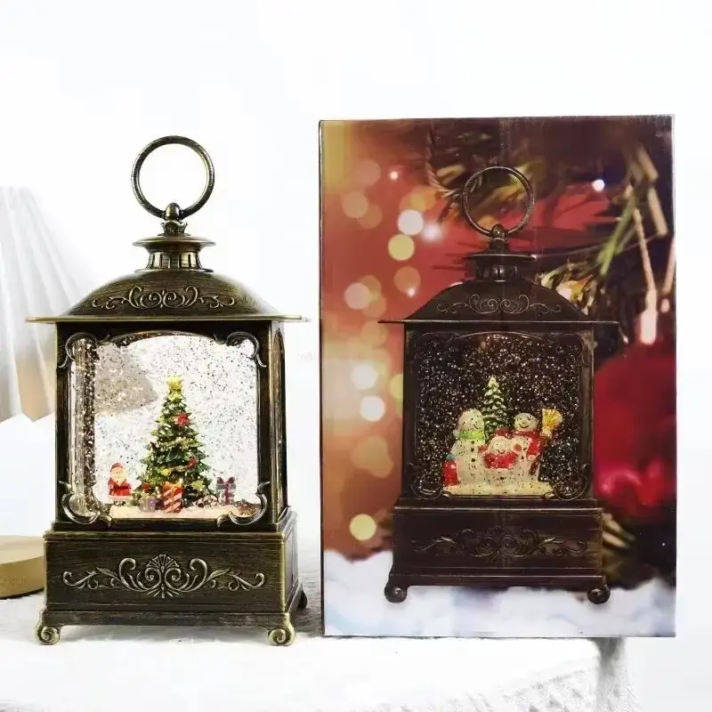 Christmas Snow Globe Lantern Music Box Swirling Glitter With Light Decorations Santa Claus Music Box Ornaments Kids Gift Toys