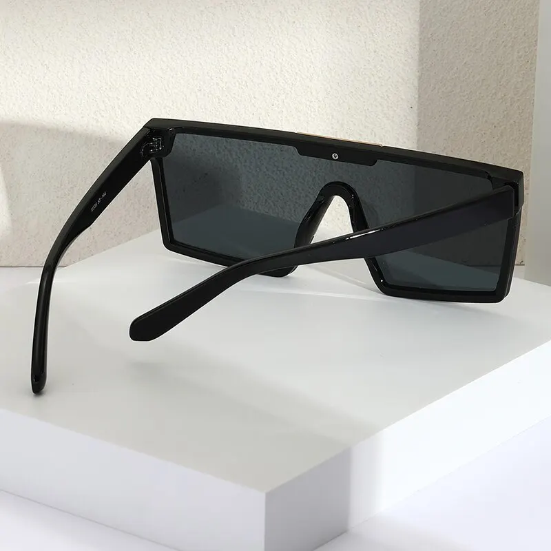 2023 Vintage Male Flat Top Sunglasses Men Brand Black Square Shades UV400 Gradient Sun Glasses For Women Cool One Piece Designer