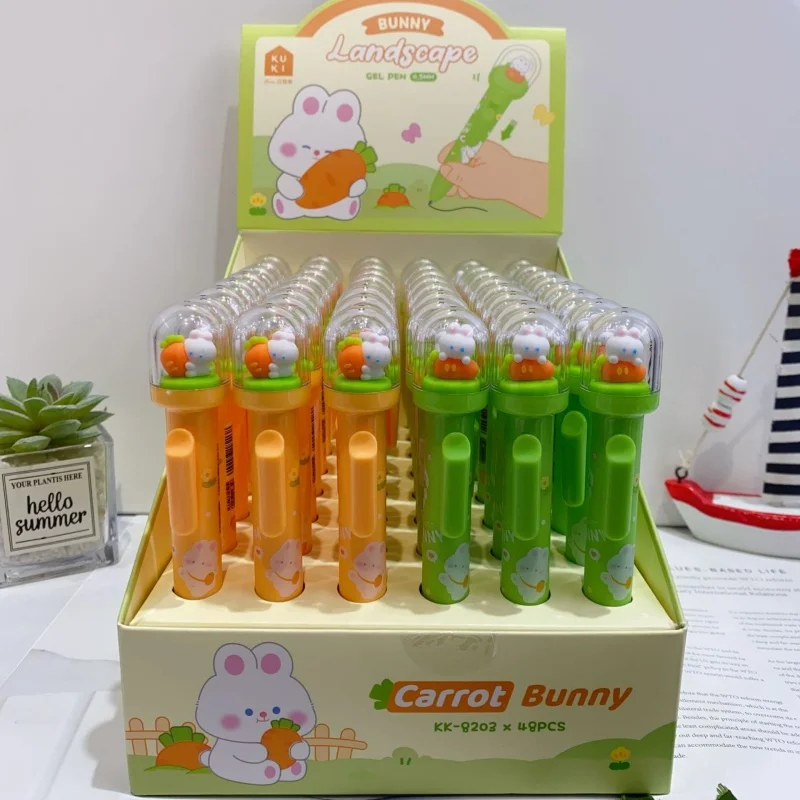 

24pcs/lot Creative Carrot Rabbit Landscape Press Gel Pen Cute 0.5mm Black Ink Neutral Pens For Writing Office School Supplies