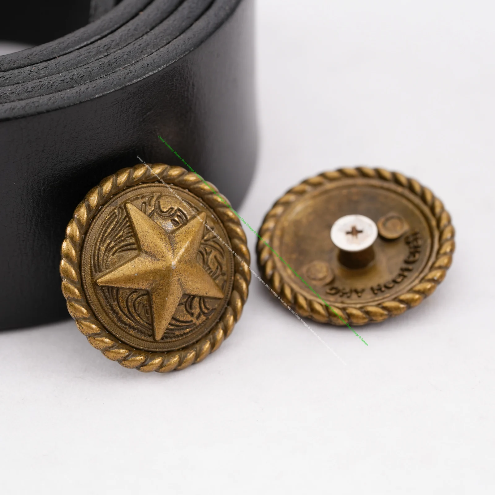 10Pcs Vintage Brass Round Rope Edge Texas Ranger Star Western Saddle Tack Leathercraft Metal Conchos Screwback 1-1/4