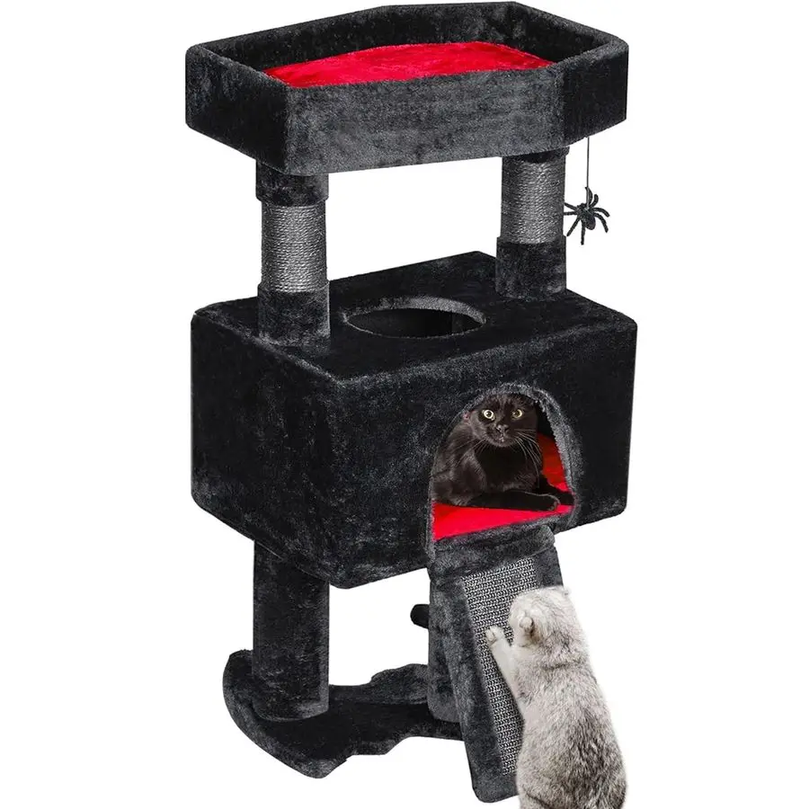 

Cat Tree Tower for Indoor Gothic Cat Trees with Coffin Bed, Cat Condo Cat House with Scratching Posts, Cat Shelves with Spider T