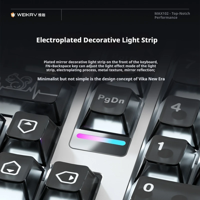 New Weikav Max102 Aluminum Alloy Mechanical Keyboard Three Mode Wireless Bluetooth Electroplated Decorative Light Strip Keyboard