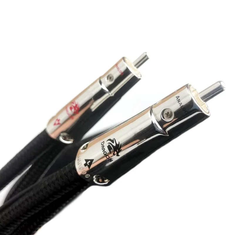 Par de cables Dragon RCA, Cable de señal estéreo de núcleo sólido de plata pura, 2 RCA macho a 2 RCA macho, Cable de interconexión de Audio HiFi