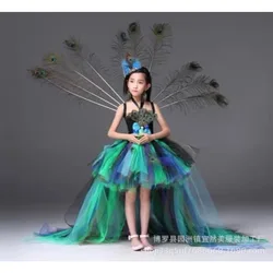 Girls Peacock Princess Costume Kids Halloween Dress Stage Performance Tutu Outfit for Children 3-12 Years
