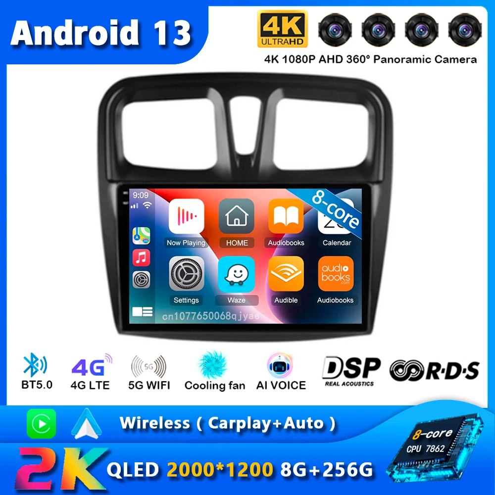 

Android 13 Carplay Car Radio For Renault Logan 2 Sandero 2 2012 2013 - 2019 Navigation GPS Multimedia Player wifi+4G BT DSP 2DIN