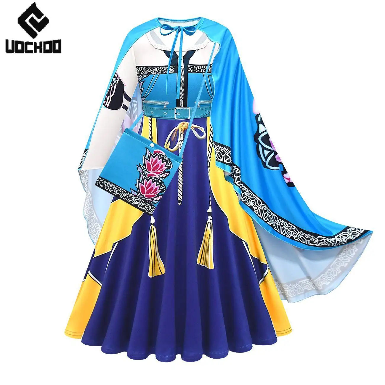 

Anime Dress with Cloak Kpop Demon Hunters Zoey Cosplay Costume Rapper Gown Kid Halloween Dress Girl Stage Performance Outfit