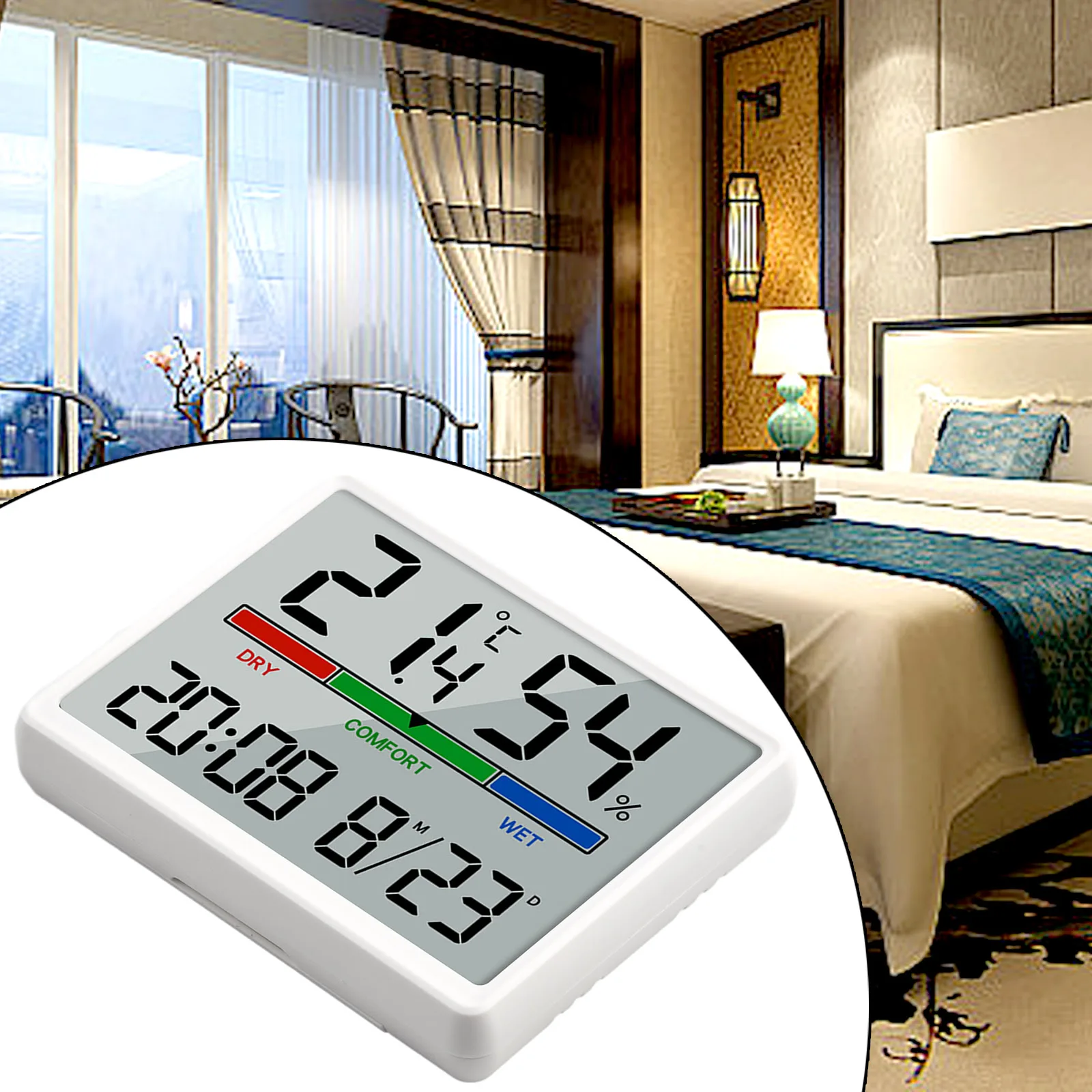 Multi-function Clock 3.5In Electronic Clock Home Indoor Temperature Humidity Meter Thermometers Hygrometer Sensor Gauge LCD