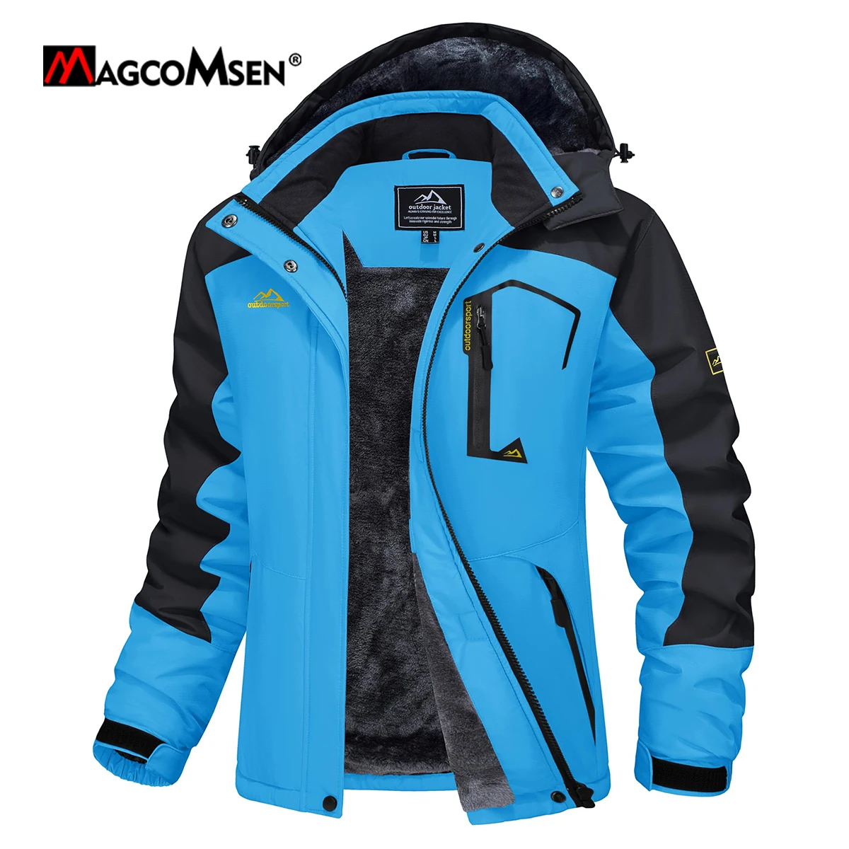 MAGCOMSEN Womens Fleece Ski Jacket Waterproof Snow Coats with Detachable Hood Windproof Thermal Winter Outerwear