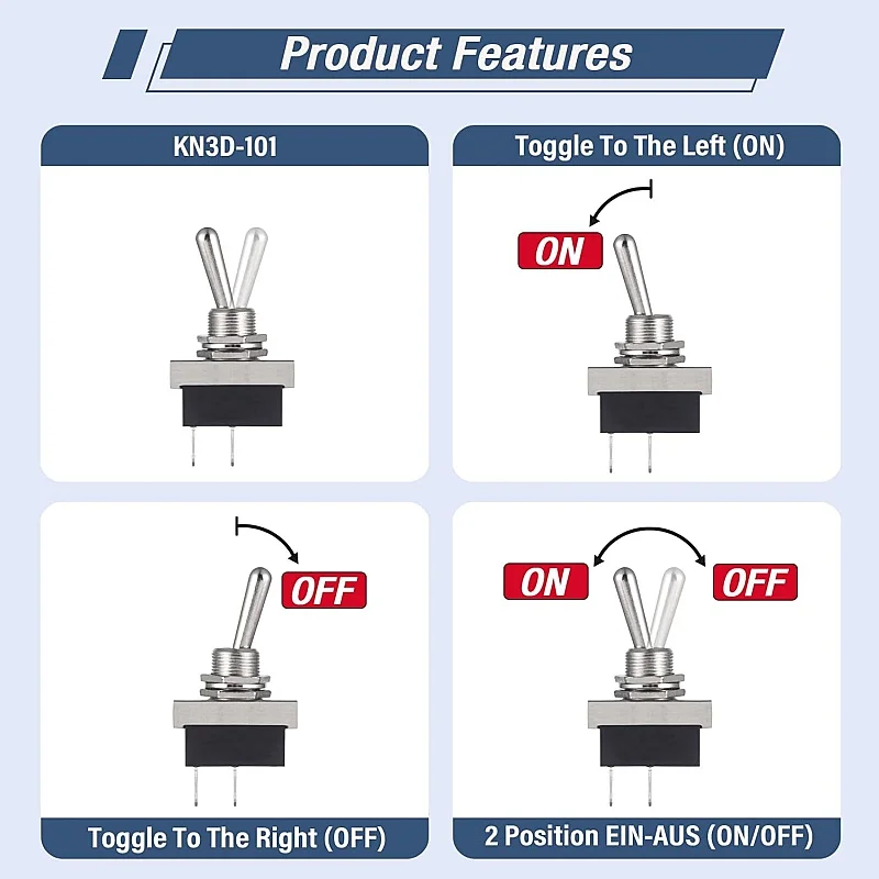 KN3D-101 مفتاح تبديل 12 فولت 2 دبوس مقاوم للماء على إيقاف 25 أمبير 12 فولت مع غطاء مقاوم للماء (عبوة من قطعتين) #4