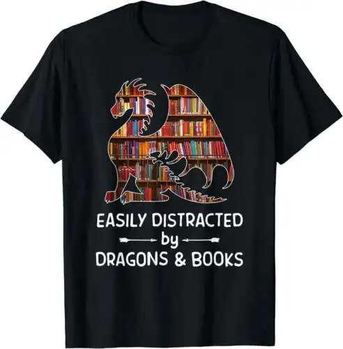 Easily distracted by Dragon and Books nerds T-Shirt