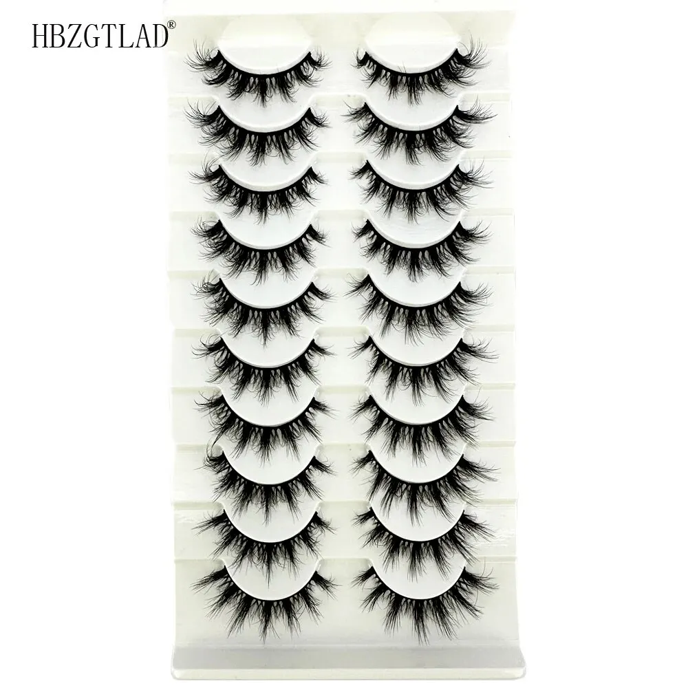 New 10 Pairs False Lashes 5D Faux Mink Lashes Fluffy Soft Volume Natural Eyelashes Cross Eyelashes Lashes Reusable Makeup Cils