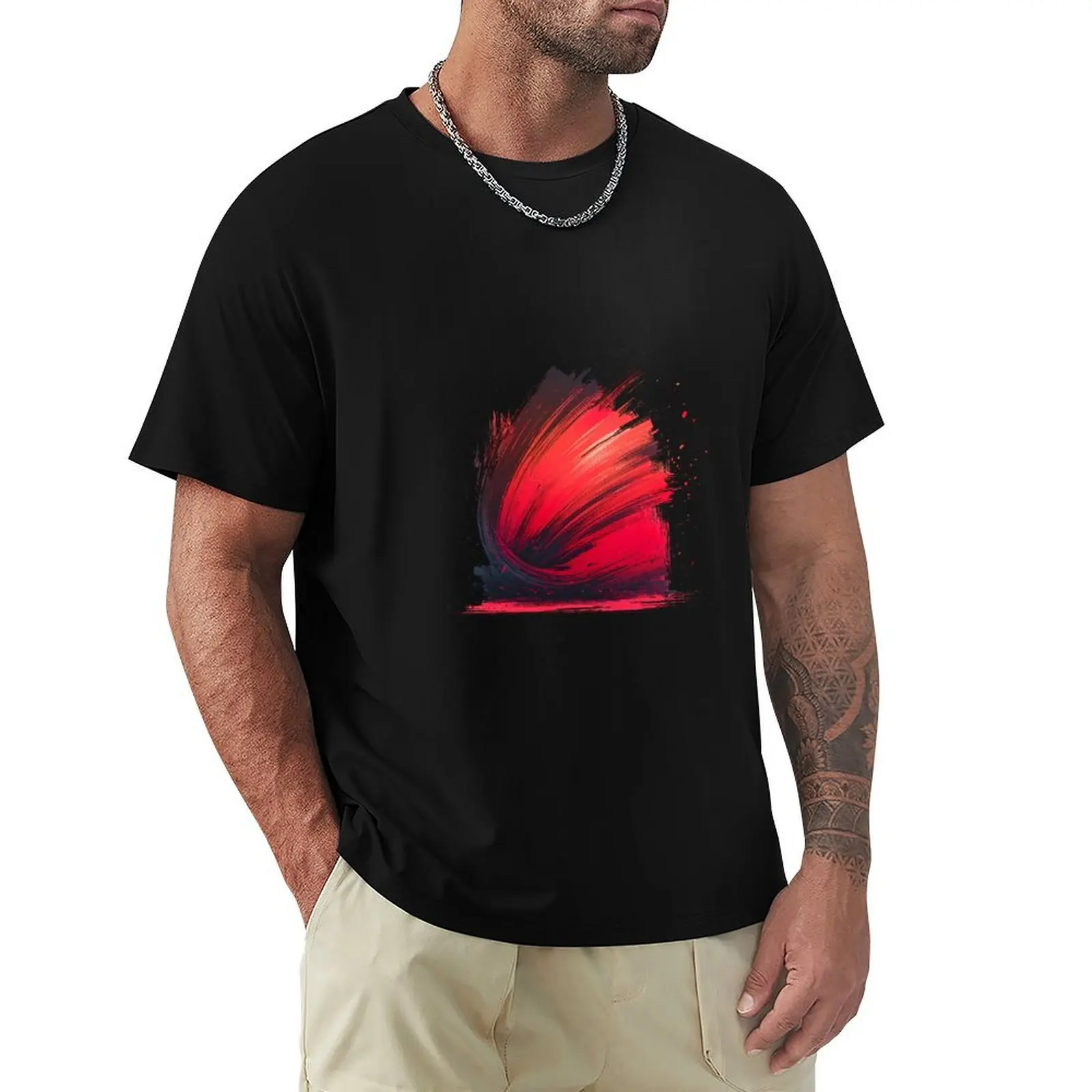 Brushstroke red T-Shirt Big Size Short Sleeve Casual Top