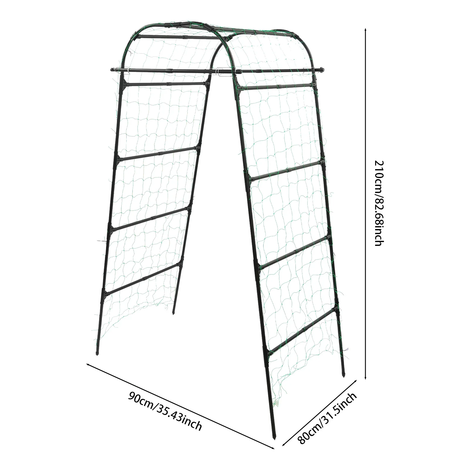 Garden Arch Trellis, PVC Coated Steel, 210x90x80cm, Black, Heavy Duty, Weatherproof, Rustproof, for Climbing Plants, Cucumber, Tomato, Vine, Plant Support, Outdoor, Durable, Decorative