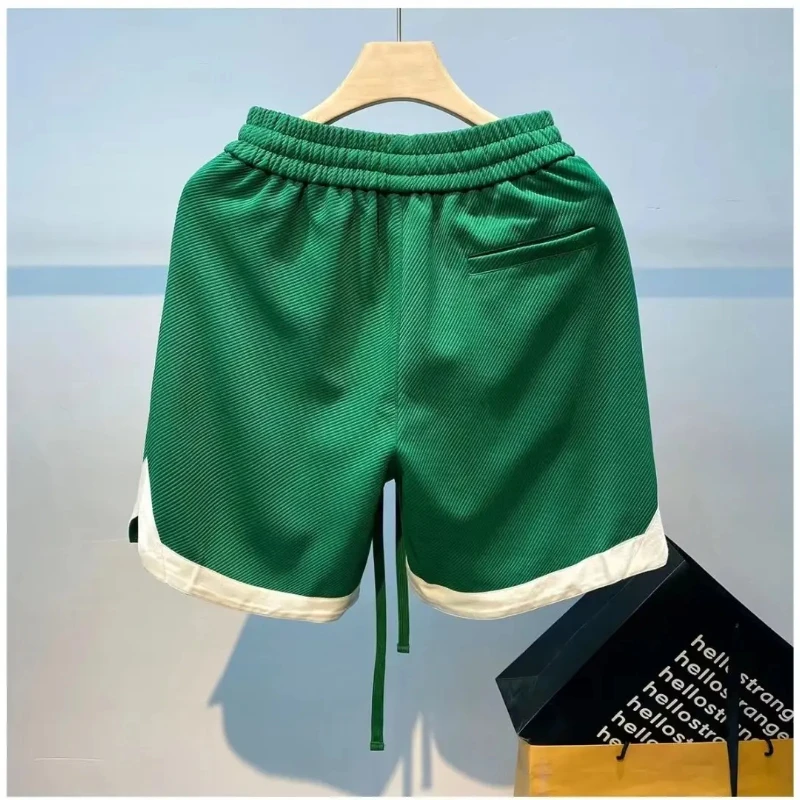 Shorts masculinos bordados na moda coreana, shorts esportivos com letra Harajuku, roupas casuais masculinas, streetwear verão, 2024