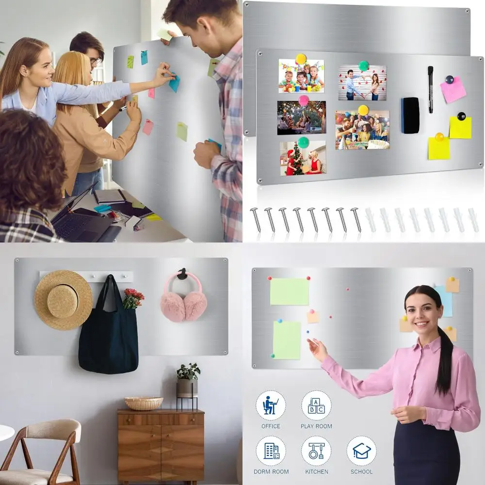 

30x14in Stainless Steel Magnetic Dry Erase Board with Mounting Kits for Home, Office, and Fridge