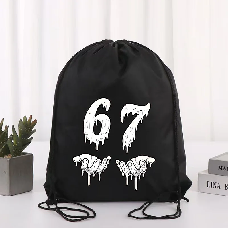 Ruba un Brainrot bolsa con cordón hombres mujeres deportes gimnasio mochila impermeable 67 seis siete senderismo Camping playa negro paquete bolsillos