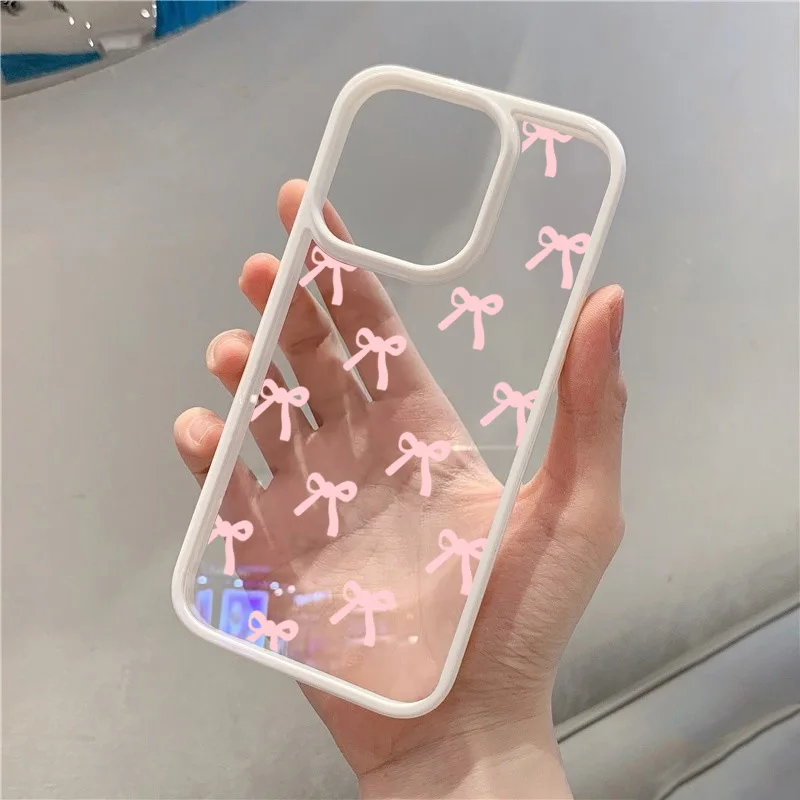 Funda de teléfono transparente con lazo rojo y rosa a la moda para iPhone 15 16 17 Pro Max Plus 16E 14 13 12 11 Pro Max MINI 17 Air cubierta anticaída