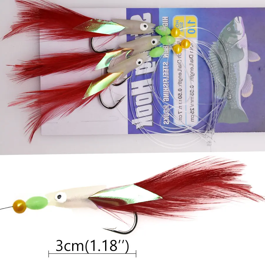 1 bags feather hooks for fishing tackle , rigging string hooks , sabiki lure bait with luminous color for sea fishing hooks