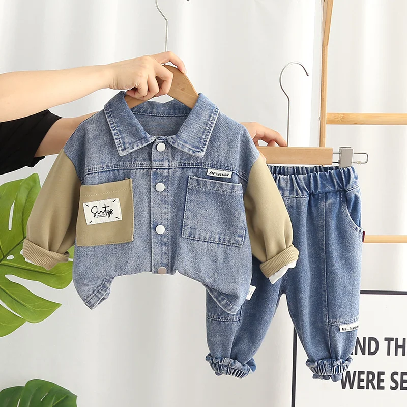 Fashion Denim Sets For Baby Spring Autumn Boys Girls Cowboy Coat+Pants 2Pcs Kids Clothing Suit Children Outfits 1-5 Years