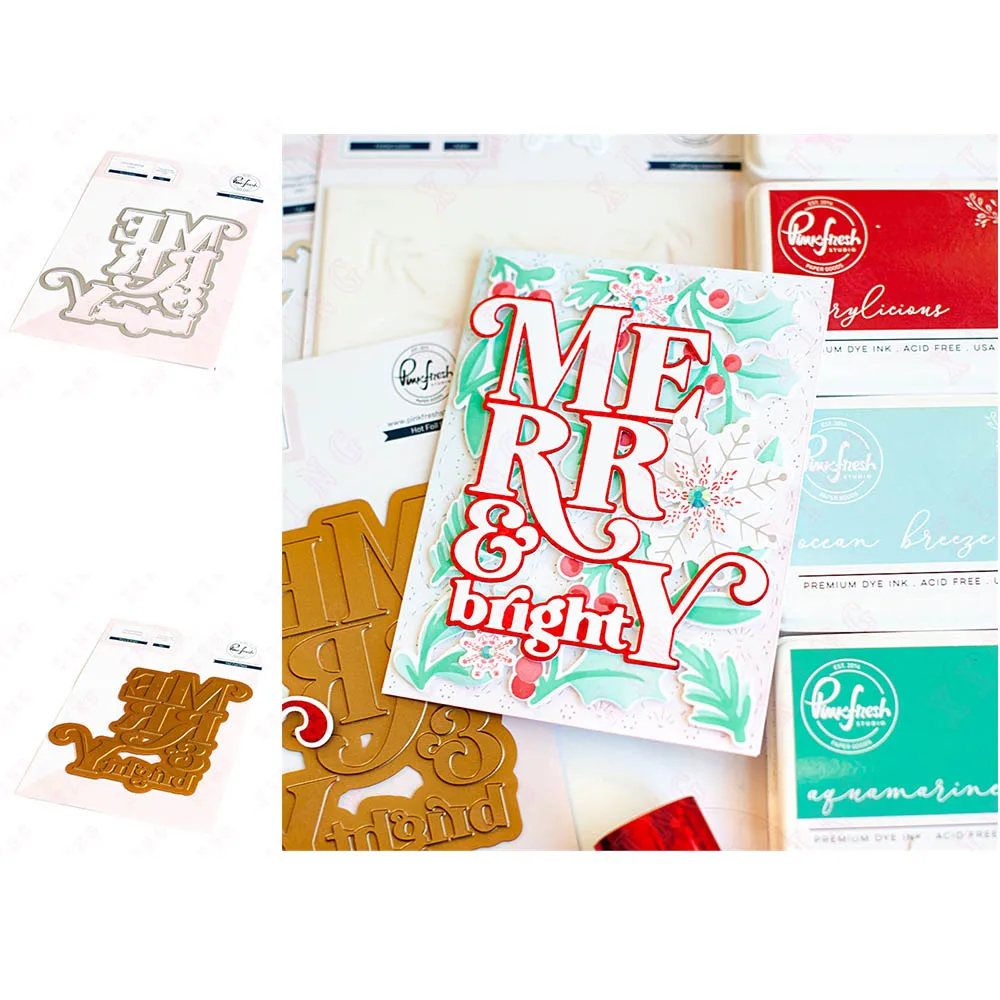 

Scrapbook Decoration Embossing Craft Blade Punch Mold 2022 Metal Cutting Dies Set Diy Gift Card Handmade Merry & Bright Hot Foil