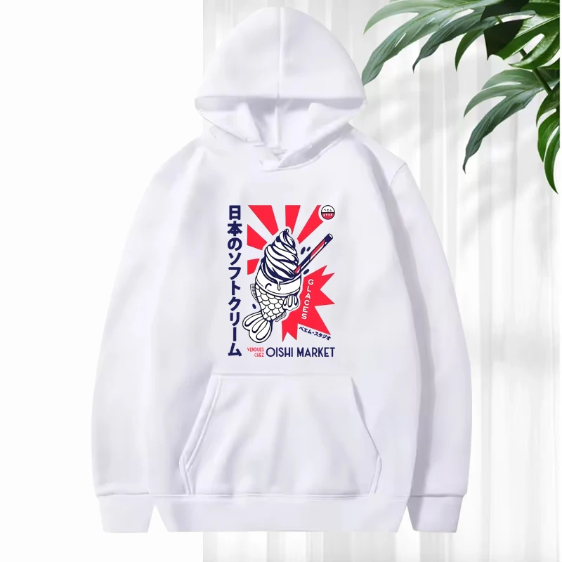 

Japanese Foodie Fish Print funny hoodie men women y2k Long sleeve loose Sweatshirt with print Graphics oversized hoodie unisex