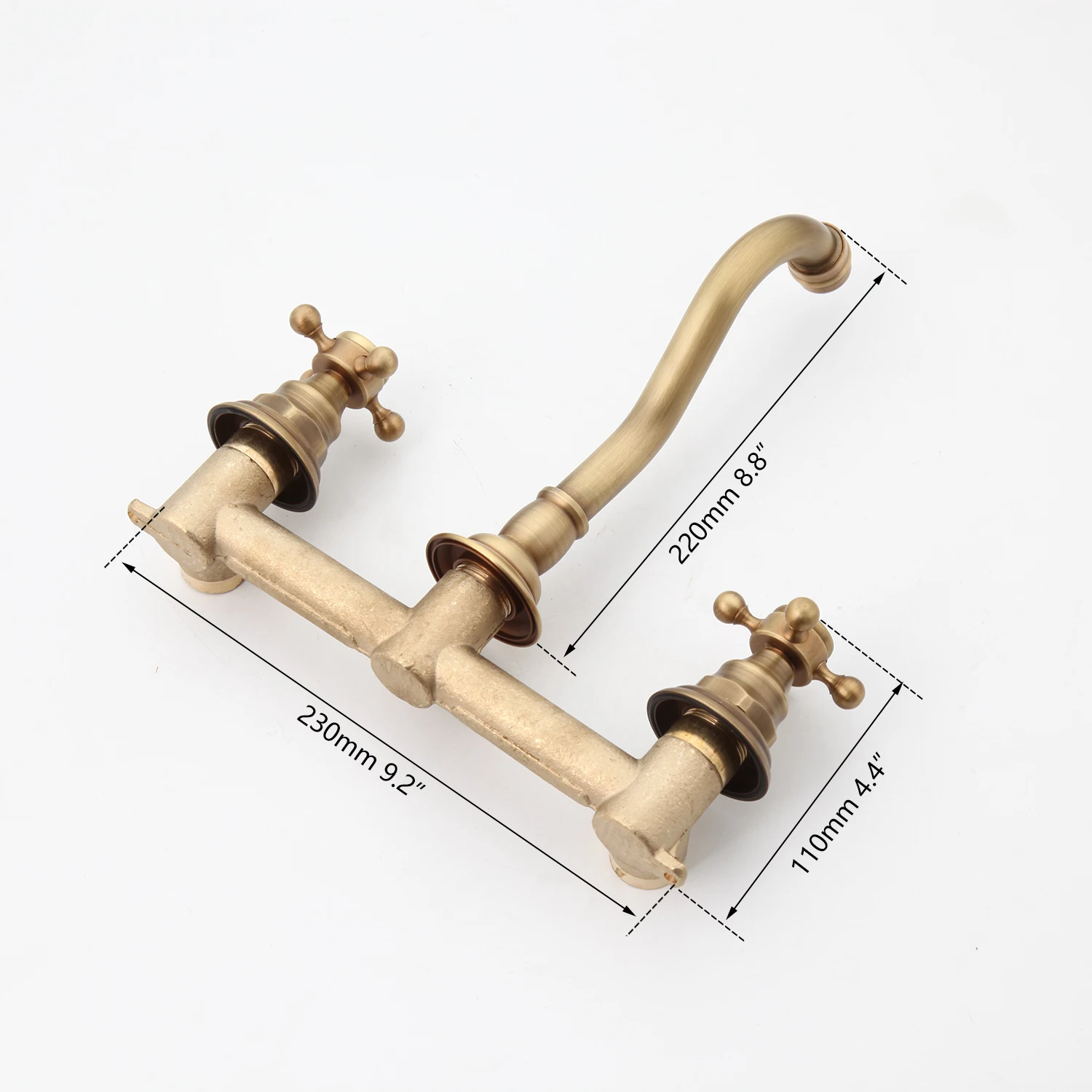 KEMAIDI Bathroom Faucet Antique Brass Wall Mounted Bathroom Sink Faucet 360 Swivel Spout 2 Cross Knobs Handles Basin Faucet Tap