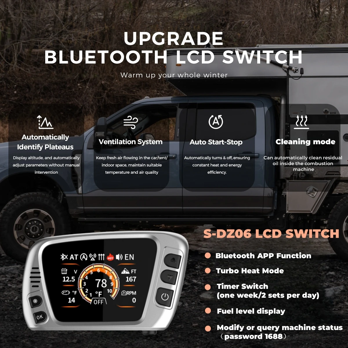 8kw صندوق أدوات محمول 12 فولت و 110-240 فولت الديزل وقوف السيارات مسخن الهواء ث/بلوتوث والتهوية LCD ل RV تخييم في الهواء الطلق متنقل قافلة