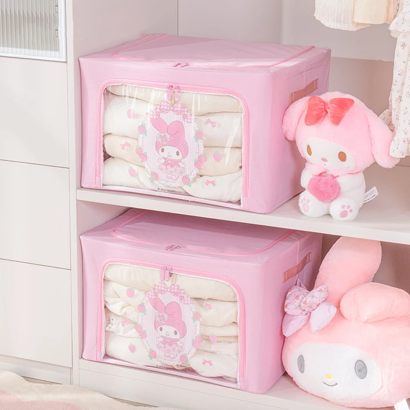 

Cute Sanrio My Melody Kuromi Foldable Dustproof Miscellaneous Storage Box Home Clothes Quilt Sorting Oxford Cloth Storage Basket