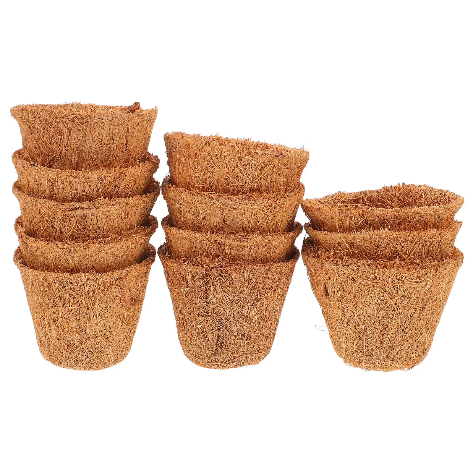 12Pcs Natural Coconut Fiber Liner Plant Pot Basket for Succulents Small Flower Containers Breathable Root Growth Coir Planter