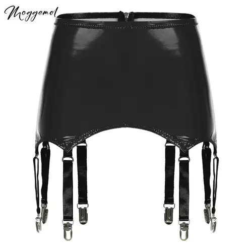 Ligas para mujer, faldas con cinturón y tirantes, minifaldas con aspecto húmedo para mujer, ligas de cuero con Clips de Metal, ropa interior para disfraz y discoteca